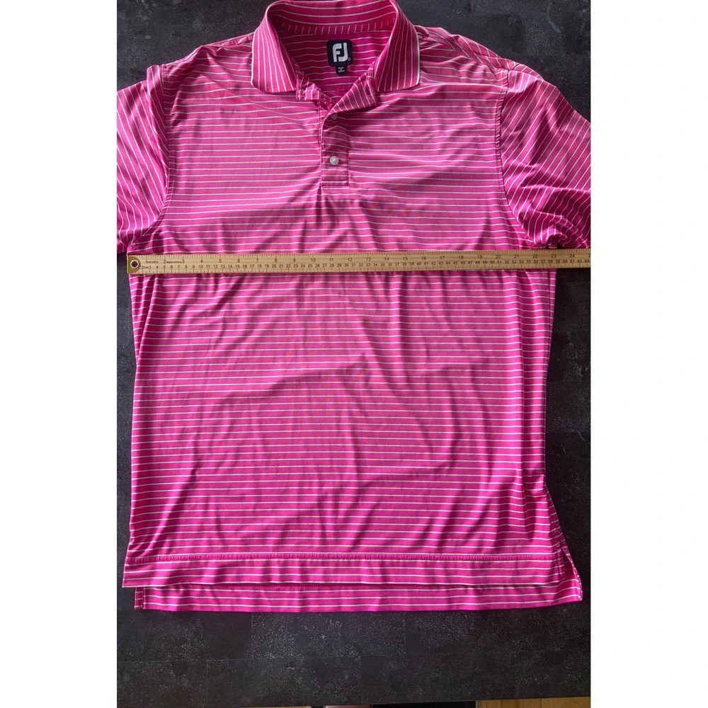 FootJoy Mens ProDry Golf Polo Shirt Pink Lime Green‎ Striped Performance Large